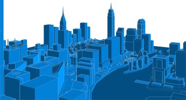 Mimari, modern şehir panoraması 3D illüstrasyon 