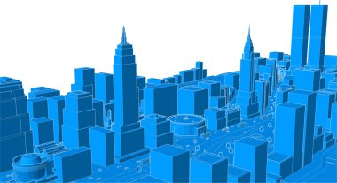 Mimari, modern şehir panoraması 3D illüstrasyon 