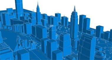 Mimari, modern şehir panoraması 3D illüstrasyon 