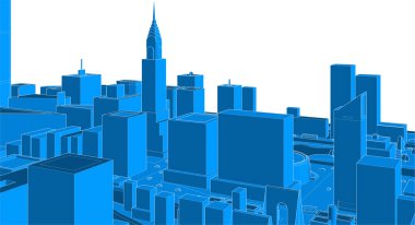 Mimari, modern şehir panoraması 3D illüstrasyon 