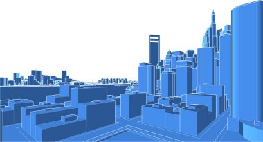 Mimari, modern şehir panoraması 3D illüstrasyon 