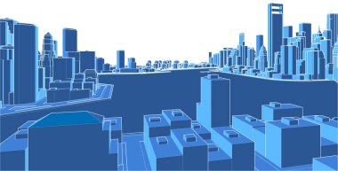 Mimari, modern şehir panoraması 3D illüstrasyon 