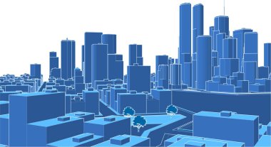 Mimari, modern şehir panoraması 3D illüstrasyon 
