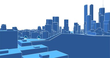 Mimari, modern şehir panoraması 3D illüstrasyon 