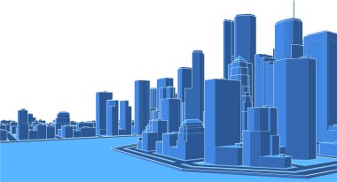 Mimari, modern şehir panoraması 3D illüstrasyon 