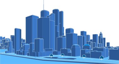 Mimari, modern şehir panoraması 3D illüstrasyon 