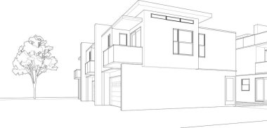 Kulübeler, kasaba evleri proje planı, 3 boyutlu illüstrasyon  