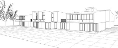 Kasaba evleri proje planı, 3D illüstrasyon  