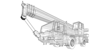 Vinç kamyonu, 3D çizim, çizim