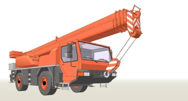 Vinç kamyonu, 3D çizim, çizim