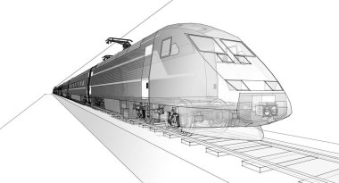 Ulaşım ve trenin 3D görüntüsü 
