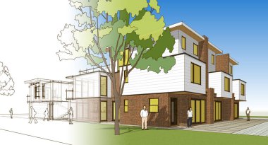 ev mimarisi çizimi 3d illüstrasyon