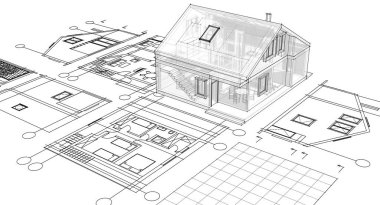 ev mimarisi iç mimarisi 3d illüstrasyon