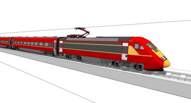 Ulaşım ve trenin 3D görüntüsü 