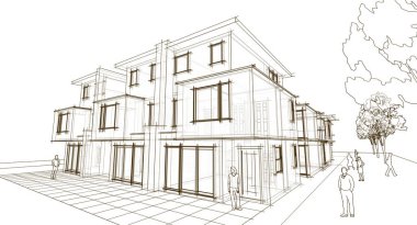 ev mimarisi çizimi 3d illüstrasyon