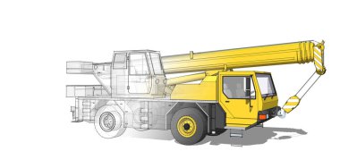 Vinç kamyonu, 3D çizim, çizim