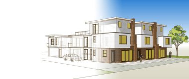 ev mimarisi çizimi 3d illüstrasyon