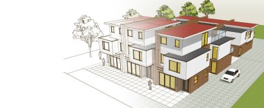 ev mimarisi çizimi 3d illüstrasyon