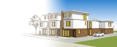 ev mimarisi çizimi 3d illüstrasyon