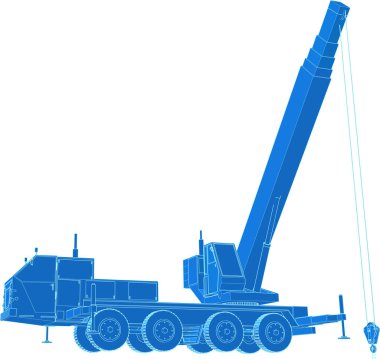 Beyaz arka planda vinç kamyonu, 3 boyutlu görüntüleme