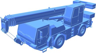 Beyaz arka planda vinç kamyonu, 3 boyutlu görüntüleme