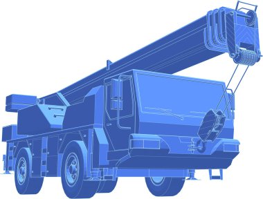 Beyaz arka planda vinç kamyonu, 3 boyutlu görüntüleme