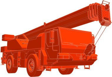 Beyaz arka planda vinç kamyonu, 3 boyutlu görüntüleme