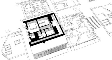 ev mimari tasarımı 3d illüstrasyon