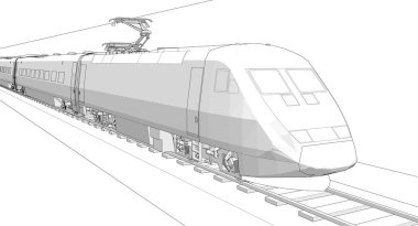 Bir lokomotifin, ulaşımın, trenin 3D canlandırması 