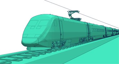 Bir lokomotifin, ulaşımın, trenin 3D canlandırması 