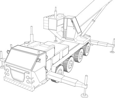 Beyaz arka planda vinç kamyonu, 3 boyutlu görüntüleme