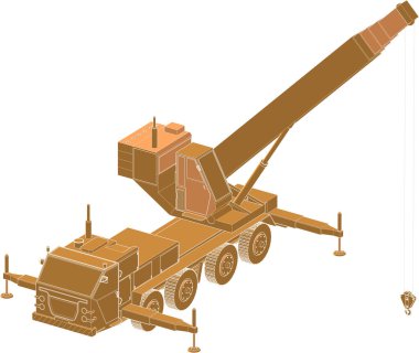 Beyaz arka planda vinç kamyonu, 3 boyutlu görüntüleme