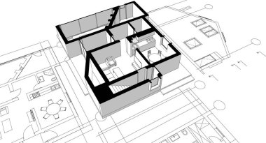 ev mimari tasarımı 3d illüstrasyon