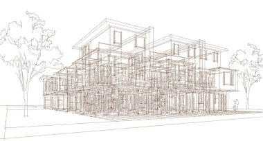 Modern ev çizimi 3d illüstrasyon