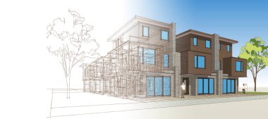 Modern ev çizimi 3d illüstrasyon