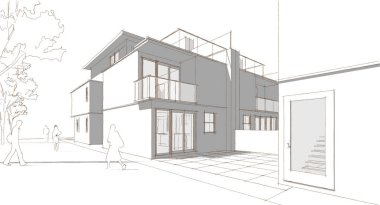 Modern ev çizimi 3d illüstrasyon