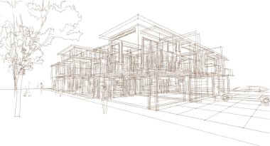 Modern ev çizimi 3d illüstrasyon