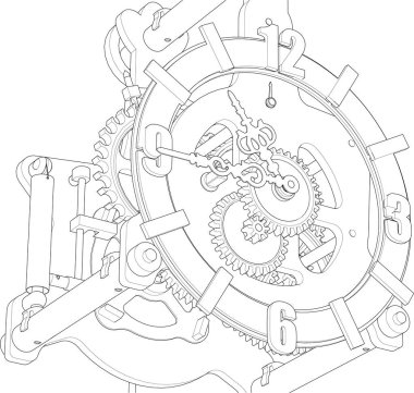Grafik saat mekanizması, 3d illüstrasyon
