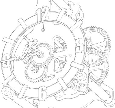 Grafik saat mekanizması, 3d illüstrasyon
