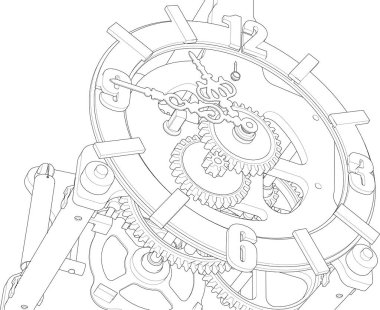 Grafik saat mekanizması, 3d illüstrasyon