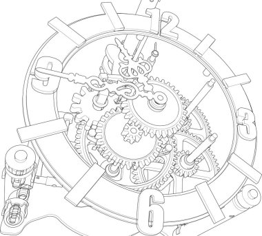 Grafik saat mekanizması, 3d illüstrasyon