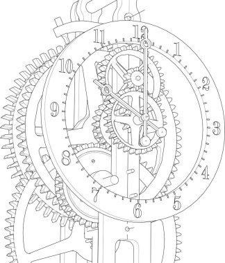 Grafik saat mekanizması, 3d illüstrasyon