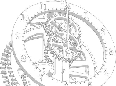 Grafik saat mekanizması, 3d illüstrasyon
