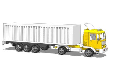 ulaşım, kamyon çizimi 3D illüstrasyon