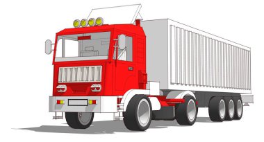 ulaşım, kamyon çizimi 3D illüstrasyon