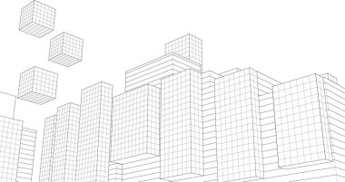 Mimari, modern şehir panoraması 3D illüstrasyon 