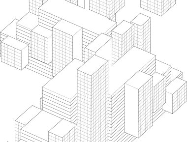 Mimari, modern şehir panoraması 3D illüstrasyon 