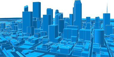 3D görüntüleme - şehir modeli - 3d model - yüksek binalar, perspektif arka plan.