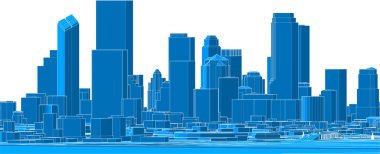 Şehrin ufuk çizgisi 3 boyutlu illüstrasyon