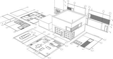 mimari çizimler 3 d illüstrasyon - illüstrasyon